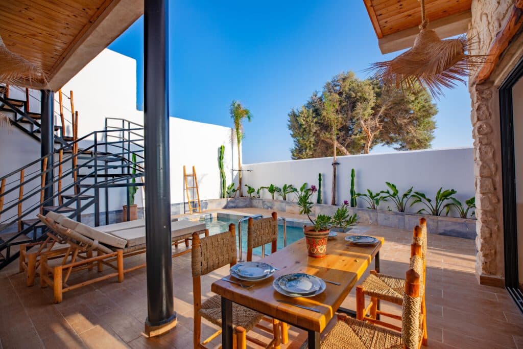 Rooftop terrace at the Smaylo surf villa overlooking Sidi Kaouki